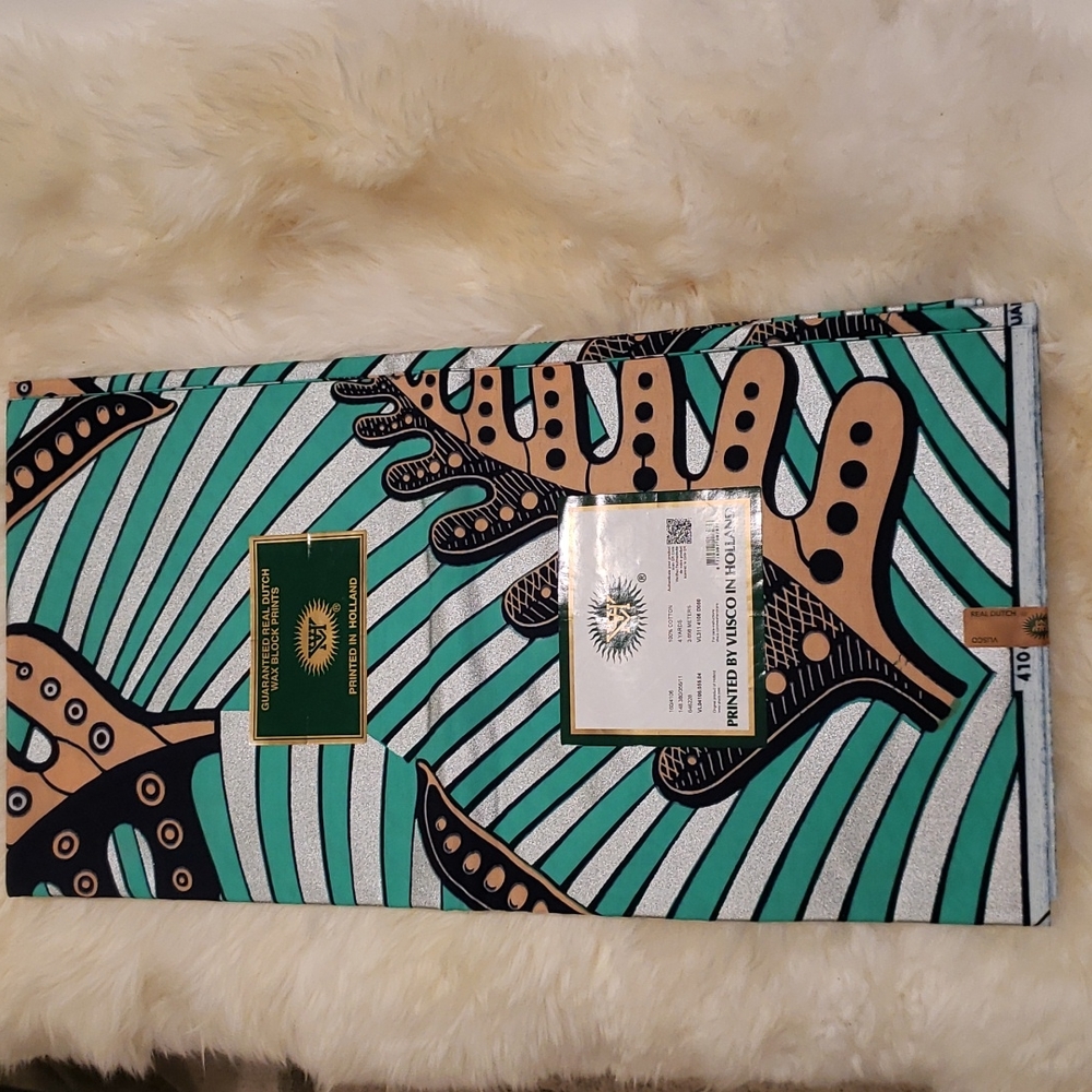 Vlisco Wax Hollandais Fabric Silver Embellished 4 Yards - Limited Edition